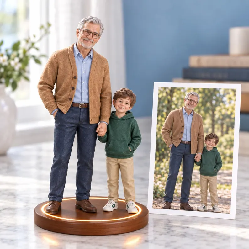 Realistic resin figurines customized from photos, personalized as family or couple portraits, or pet statuesâideal as wedding anniversary gifts, family memorials, or custom pet keepsakes.