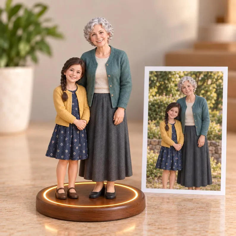 Realistic resin figurines customized from photos, personalized as family or couple portraits, or pet statues—ideal as wedding anniversary gifts, family memorials, or custom pet keepsakes.