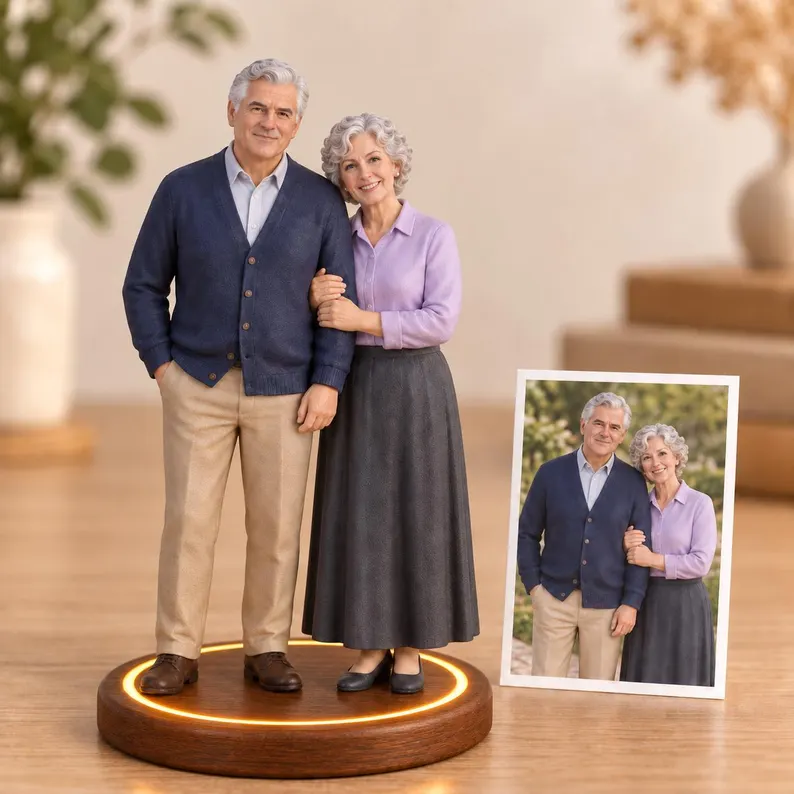 Realistic resin figurines customized from photos, personalized as family or couple portraits, or pet statues—ideal as wedding anniversary gifts, family memorials, or custom pet keepsakes.