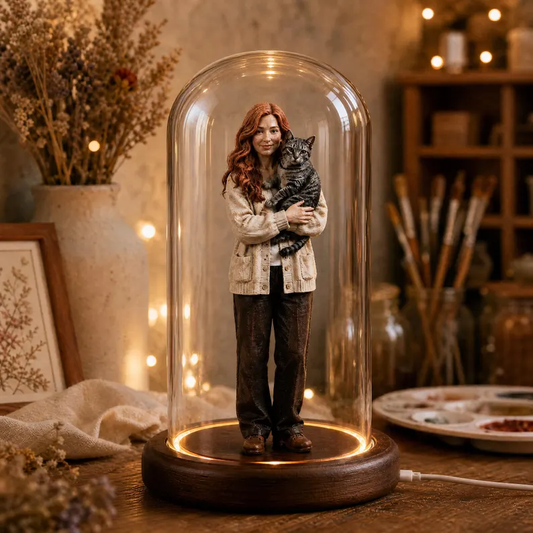 Custom 3D Family Figurine From Photo, Hand-Painted Personalized Statue, Wood Light Base